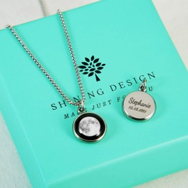 Shining Design Custom Birth Moon Phase Necklace Jewelry with Gift Box; Special Day Jewelry; Glowing Moon Phase Pendant; Personalized Gift for Birthday, Anniversary, Special Date Necklace