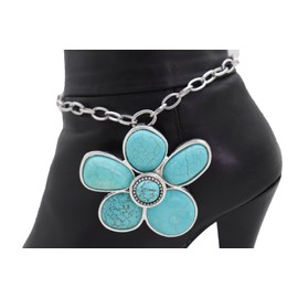 Unbranded Women Silver Metal Chain Boot Bracelet Shoe Turquoise Blue Beads Flower Charm