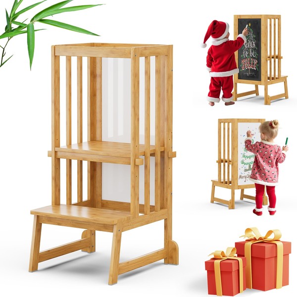 SWINSKUAD SWINSKUAD Toddler Tower with Chalkboard, Height Adjustable Toddler Kitchen