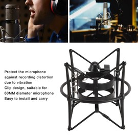 Microphone Shock Mount, Shock Mount Holder Mount Anti Vibration Shock Absorption Stable Zinc Alloy Mic Clip Holder Mount for 60mm Diameter Mics (Black)