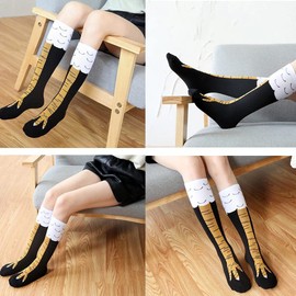Chicken Legs Socks Women Knee-High Thigh-High Crazy Funny Novelty Fashion Creative Toe Feet Cosplay Knee Under Knee Stovepipe Gifts (1 Pair Yellow)