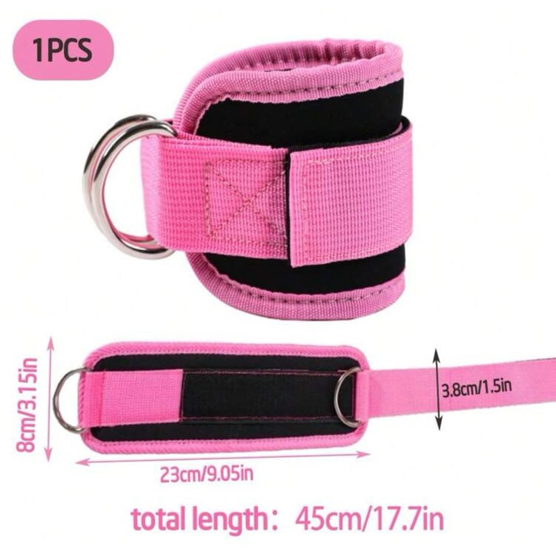 Ankle Strap Attachment for Cable Machine, Pink, Double D-Ring Design