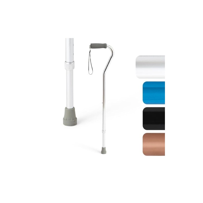 Medline Aluminum-Chrome Offset Walking Cane, Adjusts 29–38” & Supports Up
