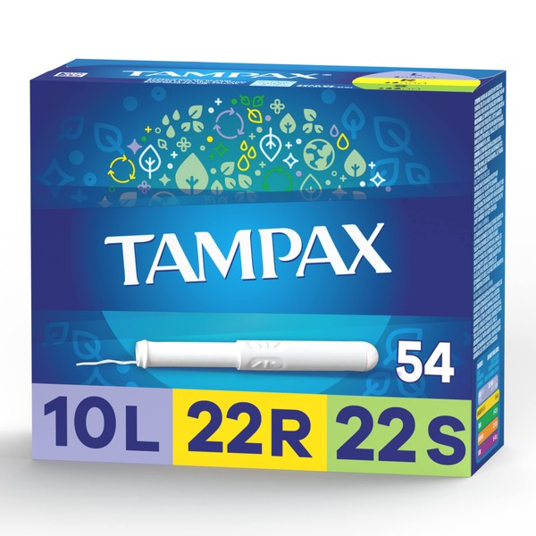 Tampax Tampons Multipack, Lite/Regular/Super Absorbency, Cardboard Applicator, Leakgaurd Skirt, Unscented, 54 Count