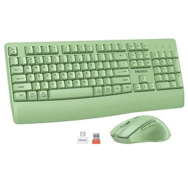 MEETION Wireless Keyboard and Mouse, Full-Sized Cordless Keyboard with Wrist Rest and 3 DPI Adjustable Mouse, 2.4G Wireless, Compatible with PC/Computer/Laptop/Windows/Mac, Green