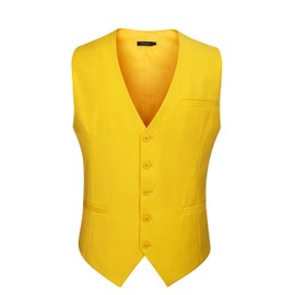 HISDERN Men's Formal Waistcoats Wedding Party Cotton Waistcoat Solid Color Vest,Yellow,L(Chest 44.9 inch)