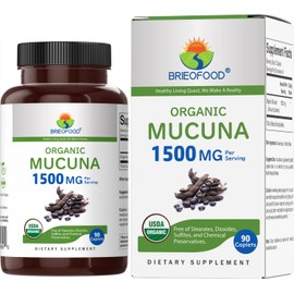 Brieofood Organic Mucuna 1500mg, 45 Servings, Vegetarian, Gluten Free, 90 Vegetarian Tablets