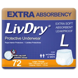 LivDry Adult Incontinence Underwear, Extra Absorbency Adult Diapers, Leak Protection, Large, 72-Pack