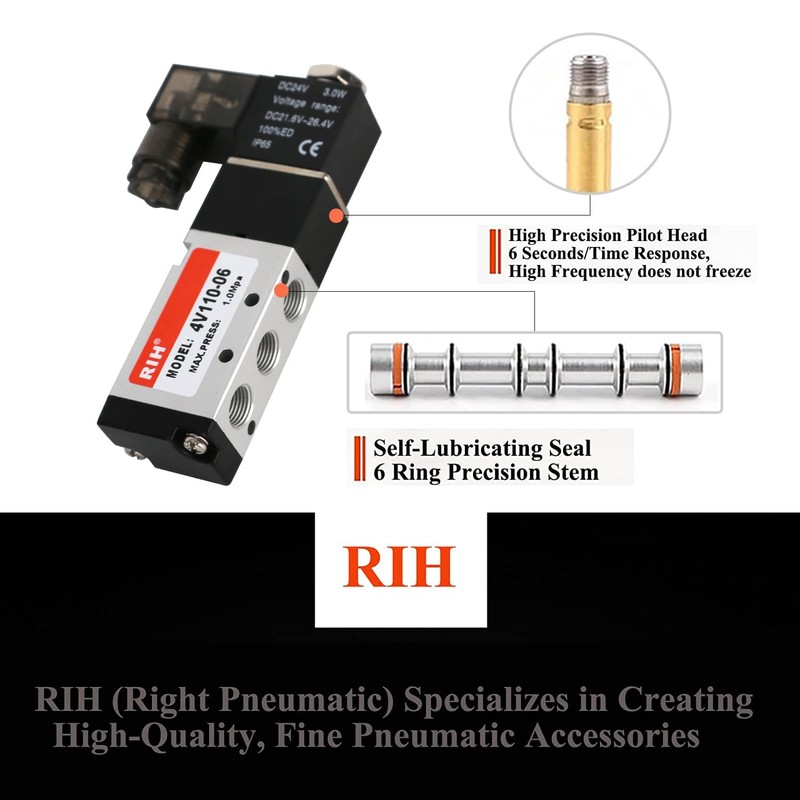 RIH Pneumatics Solenoid Valve 4V110-06 12V/24V/110V Series Single Coil Pilot-Operated