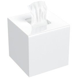 AITEE Acrylic Square Cosmetic Tissue Box: 14 x 14 x 14 cm, White Tissue Box with Magnetic Cover for Dining Room, Bathroom, Bedroom, Office, Coffee Table, Car