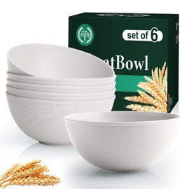 Homienly Wheat Straw Bowls with Unique Texture Design, 40 OZ Salad Bowls for Kitchen, Camping, Unbreakable Microwave and Dishwaher Safe Bowl Set, Stackable Cereal Bowl for Serving, Ramen-White