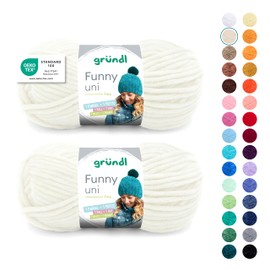 Gründl Funny Plain Wool Soft Chenille Wool for Crocheting Chenille Yarn 100% Polyester 2 Balls (100 g/120 m, Needle Size: 5-6) Cream