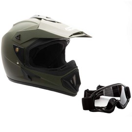Motorcycle Helmet Off Road MX ATV Dirt Bike Motocross UTV - Military Green (Medium). Includes Goggles
