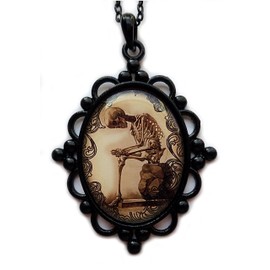 Moon Maiden Jewelry Large Black Framed Skeleton Cameo Pendant