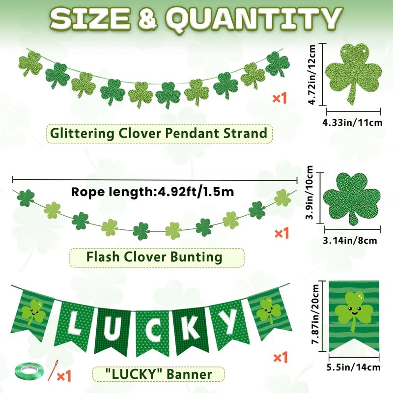 Zonlianxin St Patricks Day Decorations Pre-Assembled Shamrock Lucky Banner Garlands