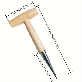 AIMALL 2PCS T-Type Dibber Tool – 11.02in Wooden Handle Planting and Fertilization Tool for Gardening, Seedling Transfer, and Soil Drilling