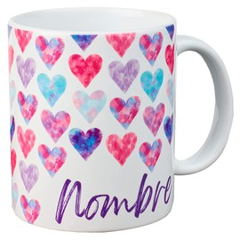 Taza para café Corazones Personalizada con tu nombre, Taza para té Corazones Acuarela Personalizada con tu nombre 325ml (11oz)