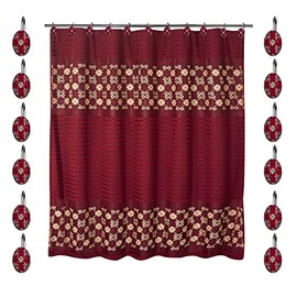 Zahari Home 13pc Elegant Rose Bathroom Shower Curtain Sets Elegant Shower Curtain & 12 Shower Curtain Rings Contemporary Decor Burgundy Shower Curtain Unique Design Stylish Shower Accessories