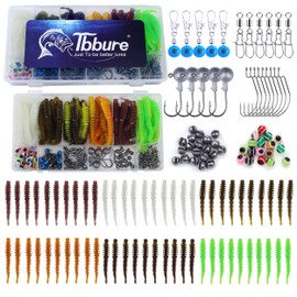 Tbbure 175 Pcs Fishing Soft Lures TPE Threaded Bait Equipment Tackle Gear Box for Bass, Fish Kit with Soft Lures,Hooks, Accessories Tools,Spinner, Beans,Plastic Bait, Swimbait,Crankbaits