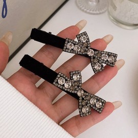 Black Velvet Full Diamond Mini Hair Claw Clip / Classic Hairpin / Half-Updo Hair Clip Free Size/Bow 20ea
