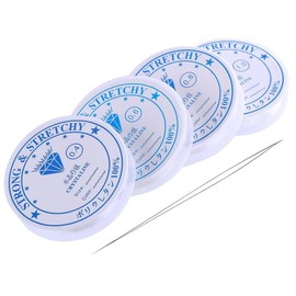 CCINEE Elastic String for Bracelets，Premium Elastic Stretch Thread - 4 Rolls (1x0.4mm 1x10.6mm,1x0.8mm, 1x1.0mm),Transparent Beading String with Needles for Jewelry Accessories