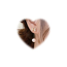 Eviarli Boho Pearl Drop Jacket Earrings Crystal Bow Earrings Pearl Dangle Earrings Vintage Pearl Bead Earrings Bow Pearl Earrings Jewelry for Women and Teen