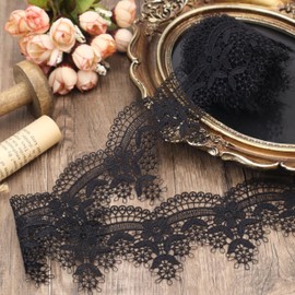 Cinta de encaje negro con bordado festoneado de 3 yardas, ribete de encaje para manualidades, vestido, envoltura de regalos, boda, decoración del hogar