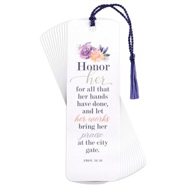 Dicksons Inspirational Bible Verse Tassel Bookmark for Books and Novels 2 x 6 Cardstock Honor Her Purple Floral - Pack of 12