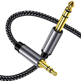 Cable estéreo trenzado de 1/8 a 1/4: 1.2M sonido de alta fidelidad, carcasa de aleación de zinc con blindaje de doble capa. Cable de audio TRS de 3,5 mm a 6,35 mm chapado en oro de 24 quilates