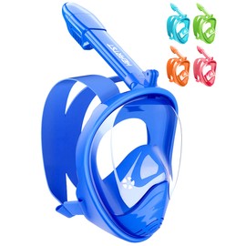 HEARTST Snorkel Mask 180° Super Wide Angle Kids Diving Mask Full Face Mask Anti-Fog Anti-Leak Diving Mask Sports Camera Mountable Underwater Mask Snorkeling Gear Breathable for Men Women Kids Mask with Storage Bag (Blue)