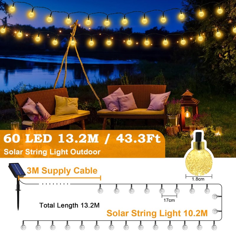 Realky Solar Garden Lights Outdoor, 43.3Ft 60LED Solar String Lights,