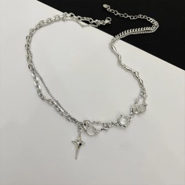 Buyongwant Y2k Irregular Necklace Star Pendant Moonlight Stone Fashion Collar Chain Design Spicy Silver Jewelry Women