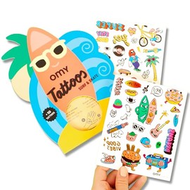 Omy Skate & Surf Temporary Tattoos for Kids - 50 Rad & Sporty Designs | Safe, Long-Lasting & Easy to Apply | Age 3 and Up