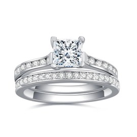 1.4 Carat (ctw) Princess Cut Wedding Ring Sets for Women S925 Sterling Silver Moissanite Bridal Sets for Wedding Anniversary - Size 7
