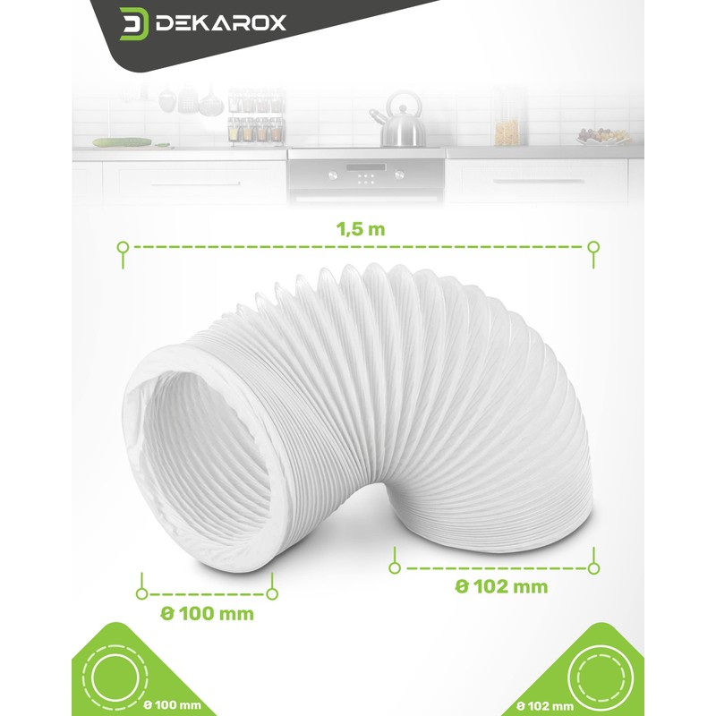 DEKAROX 1.5 m PVC Exhaust Hose Diameter 100/102 mm Flexible