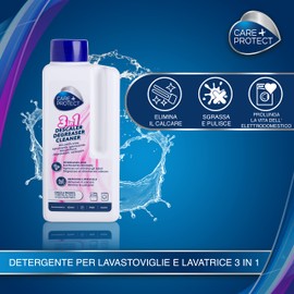 CARE + PROTECT 3 IN 1 LIQUIDO: decalcificante, sgrassante e igienizzante universale per lavastoviglie e lavatrici
