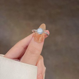 TGDSV Adjustable Moonstone Rings For Women Dainty Saturn Ring 925 Sterling Silver Rings Jewelry