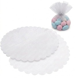 Decoraparty 50 Veli Porta Confetti Bianchi a Fiore, in Organza Tulle, per Confettata Bomboniera, Cerimonia, Comunione, Cresima, Portaconfetti, Diametro 24 cm