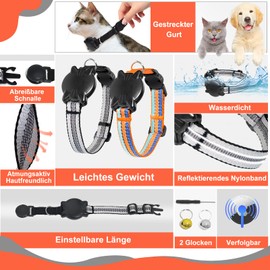 Airtag Cat Collar - Integrated Airtag Collar Cat Collar Waterproof Reflective Cat Collar Airtag with Safety Clasp Elastic Band for Kittens Small Dog (Grey XS)