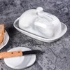 Yundu Grey Marble Butter Dish with Lid, Ceramics Butter Keeper