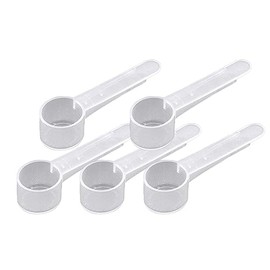 7.5 mL Plastic Measuring Packaging Scoop (= 7.5 cc/ = 1.5 teaspoon/ = 0.5 Tablespoon/ = 0.25 fl oz), Medium Handle - to Measure and Dispense Spices, Granules, Powders, for Seeds Packing (5)
