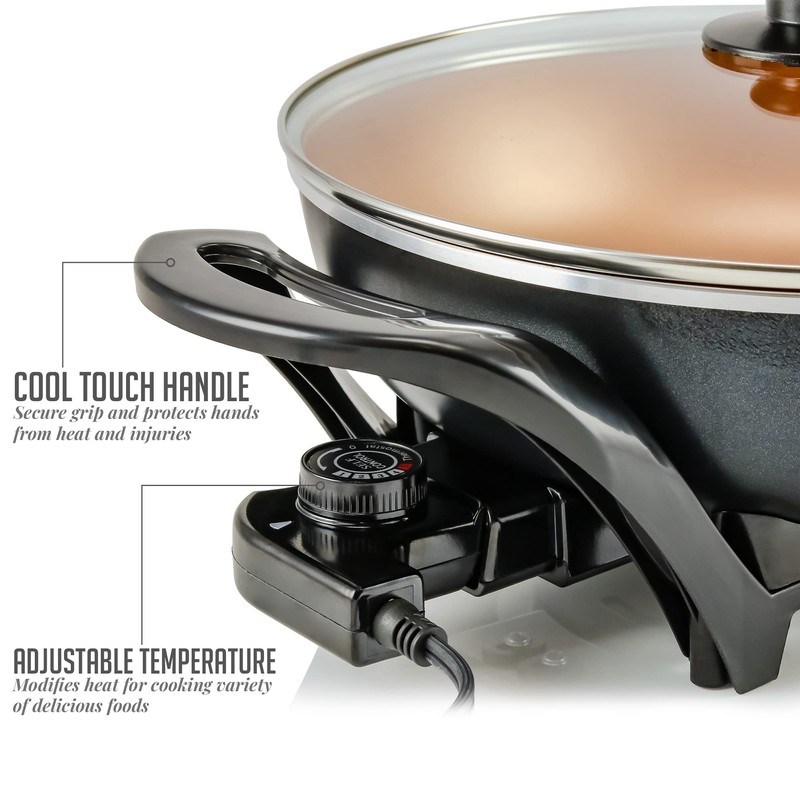 OVENTE Electric Wok with Nonstick Coating, 13 Inch Family-Sized Skillet,