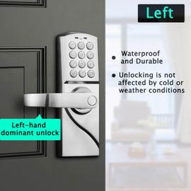 Pionevox Keyless Entry Keypad Door Lock with Handle-Digital Smartcode for Front Door, Commercial Keyless Entry with Handle for Bedroom, Office, and House Rental, Silvery (Left Hand)