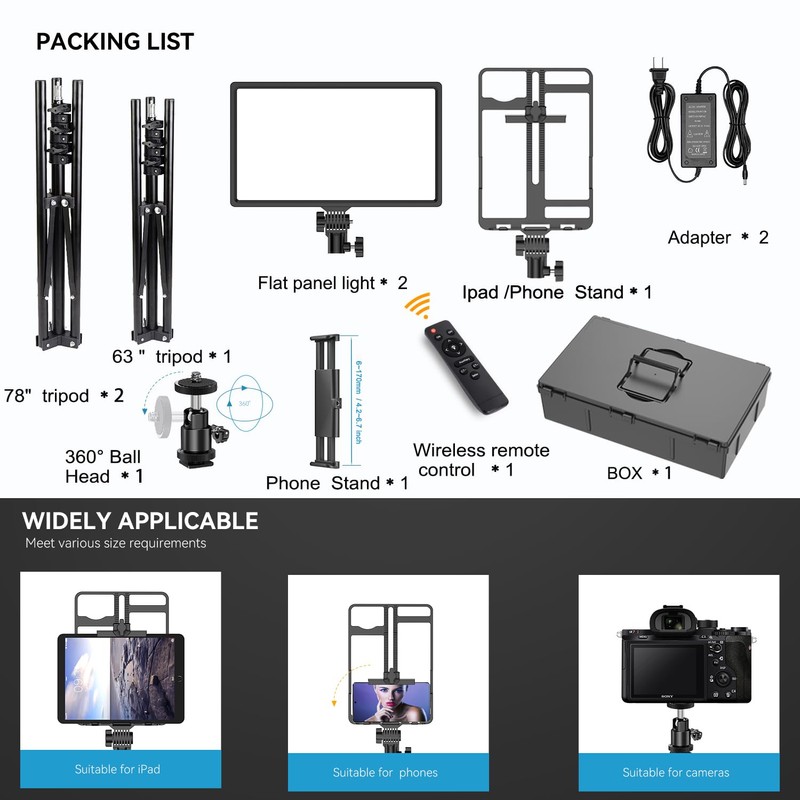 2 Packs Dimmable Bi-Color 432 LED 220 RGB Video Light