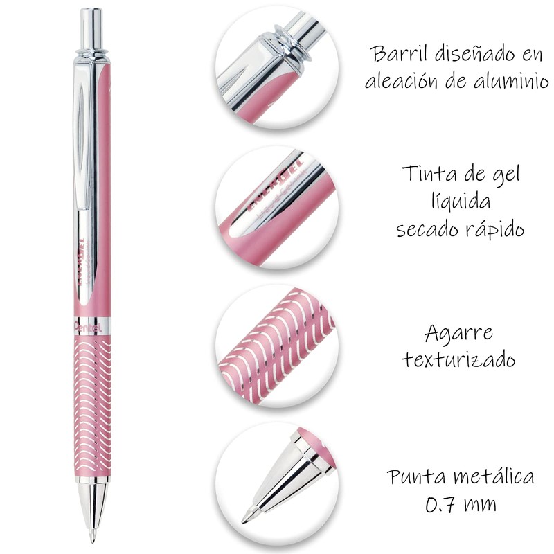 Pentel BL407P-A-EST Bolígrafo Energel Bl407, Color Rosa, Tinta Negra con
