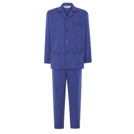 El Búho Nocturno Men's Long Cotton Woven Poplin Premium Pattern Lapel Pyjamas 100% Cotton Blue 2713, L