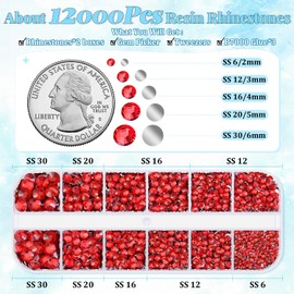 12000Pcs Resin Rhinestones for Bedazzling with 3Pcs B7000 Jewelry Glue, 2 Boxes Red Flatback Rhinestones for Crafting Crafts DIY, Crystals Gems for Clothing Shoes Tumblers Nail Art Makeup