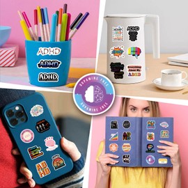 63pcs ADHD Stickers Pack, Cartoon Cute Vinyl Waterproof Decals for Water Bottle,Laptop,Phone,Skateboard,Scrapbooking,Bumper for Kids Teens Adults Fans for Party Supply