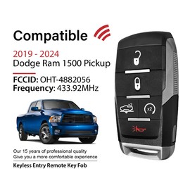 Keylessbest Key Fob Remote Replacement for 2022 2023 2024 Ram 1500 Pickup 5 Buttons 433.92MHz OHT-4882056,Black