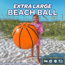 Large Beach Ball for Kids - Best Pool Basketball Giant Beach Ball - Easy Blow Up Big Inflatable Beachball - Fun Pool Toys & Kid Party Favor Gifts for Boys & Girls Birthday Water Toy & Outdoor Games